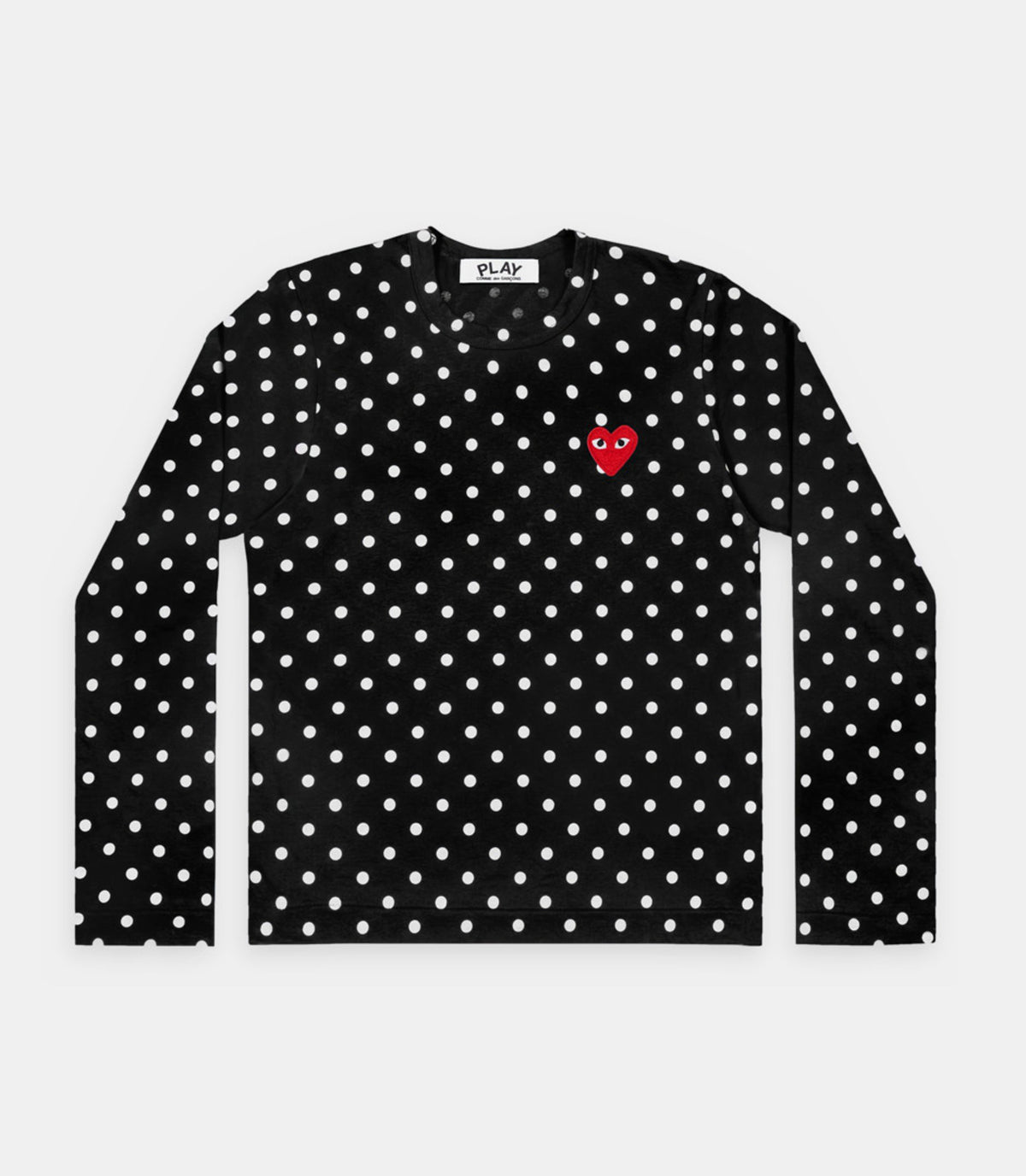 PLAY CDG T-SHIRT LONG SLEEVE POLKA DOT BLACK/RED HEART EMBLEM